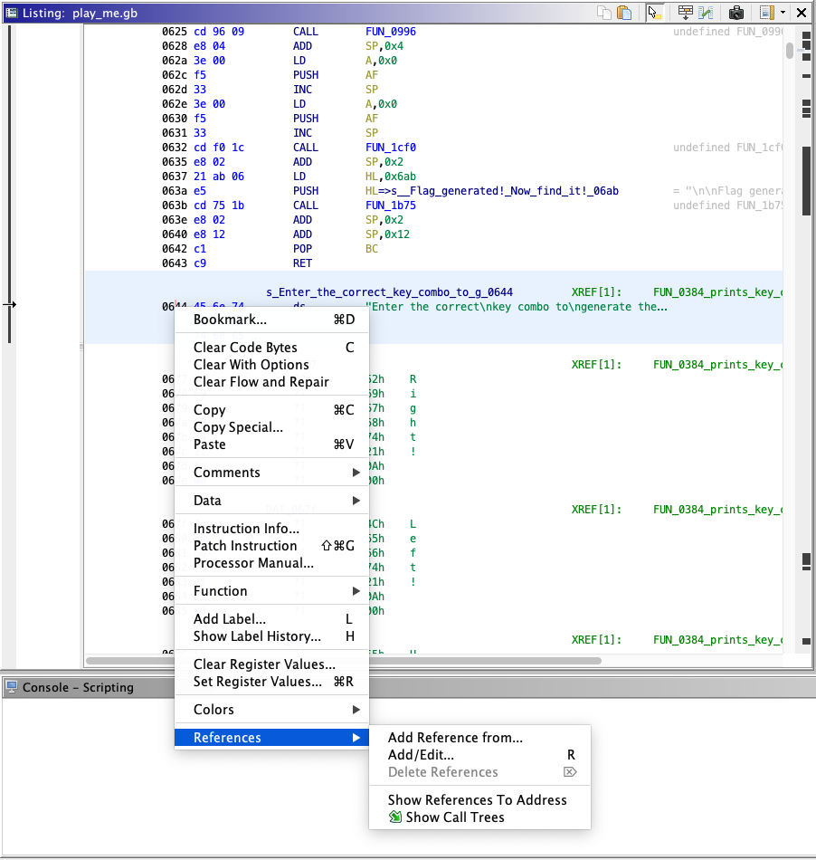 Cross-references to the message string